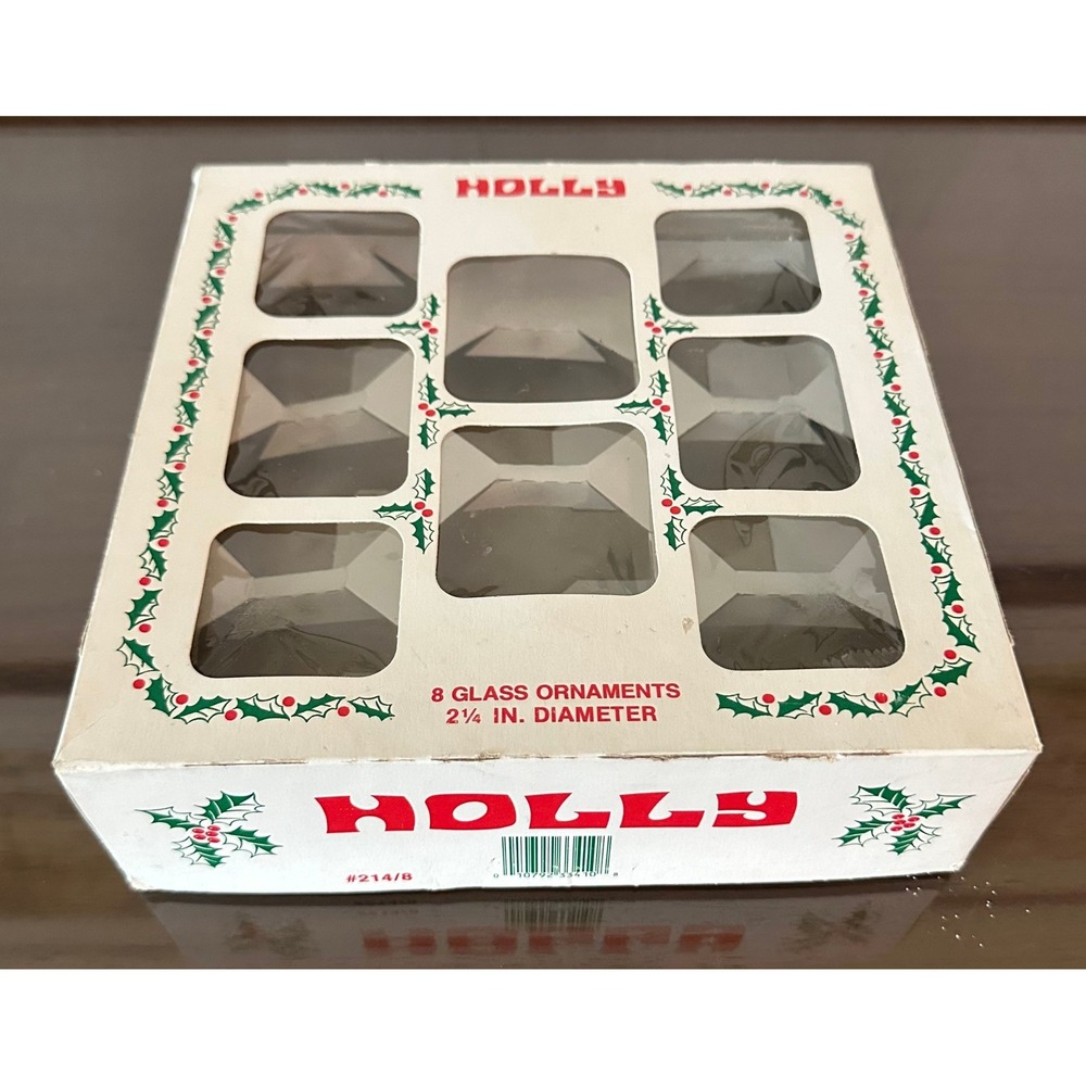 Vintage Holly Glass Christmas‎ Ornament Box EMPTY American Made 2.25 Inch #214/8